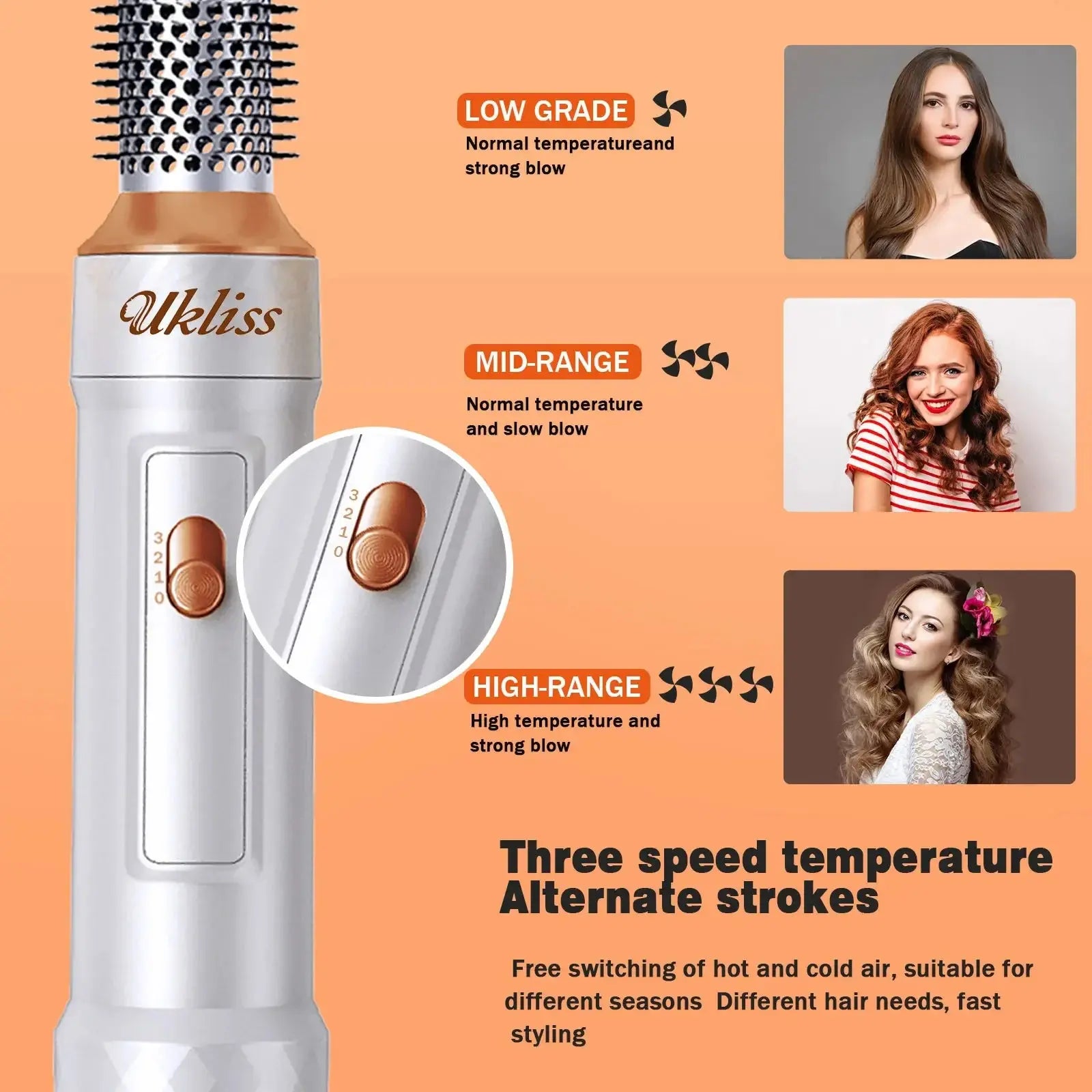 Ukliss 6 In 1 Electric Hair Dryer Brush White gold Blow Dryer Comb Hair Curling Wand Detachable Brush Kit Negative Ion Curler NNOS