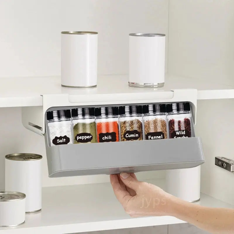 Kitchen Spice Rack Self-adhesive Wall-mounted Under-Shelf Seasoning Bottle Storage Rack Spice Organizer Kitchen Storage Rack NNOS