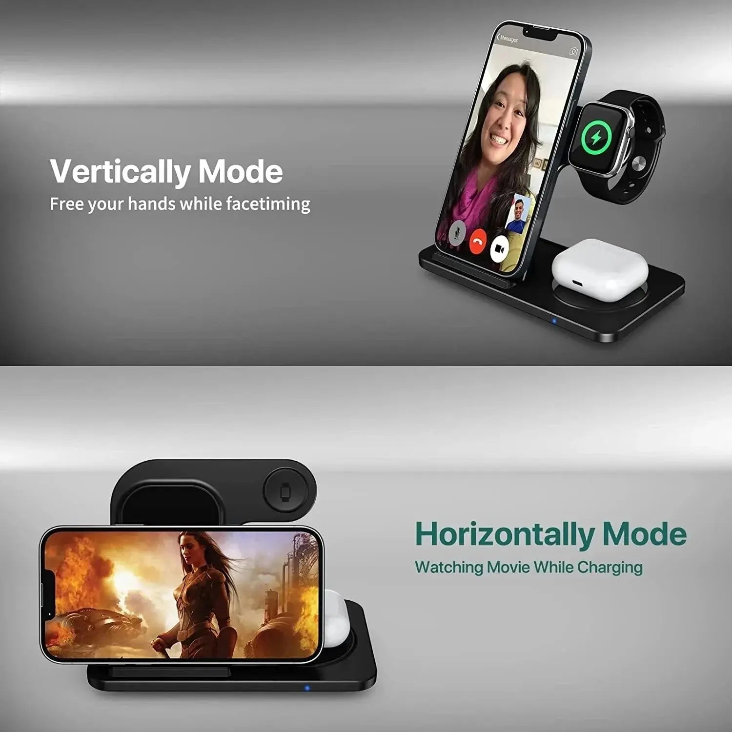 3 in 1 Wireless Charger Stand Pad For iPhone 15 14 13 12 X Max Foldable Fast Charging Station Dock For IWatch 8 7 SE AirPods Pro NNOS