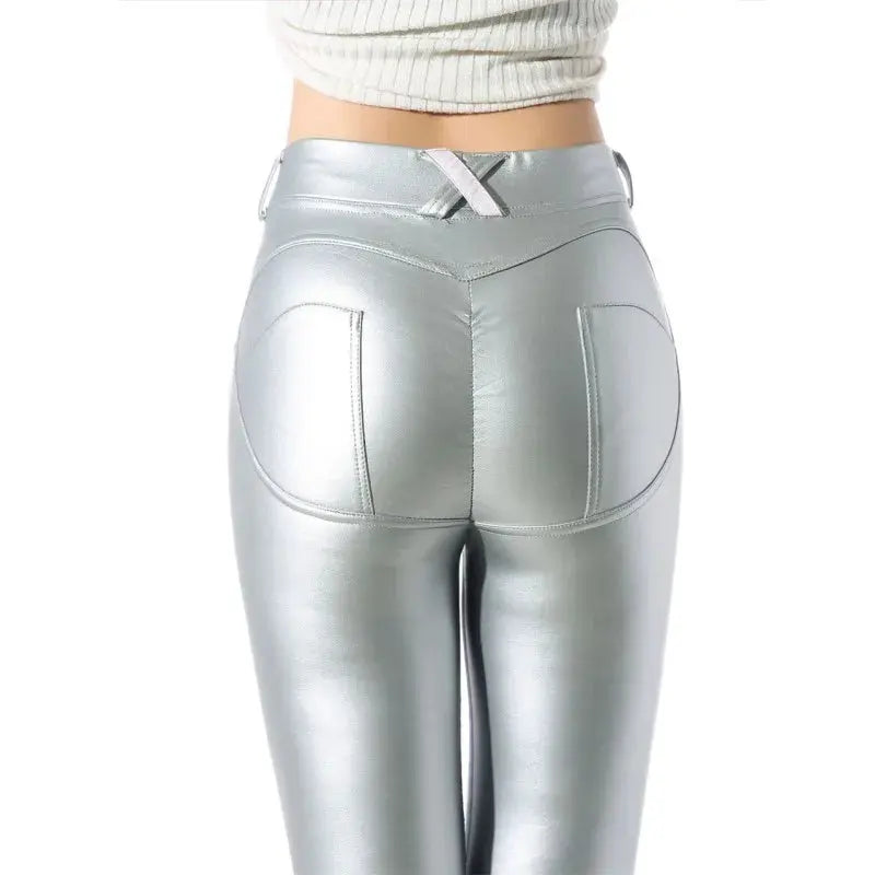 FQLWL Women's High-Waisted Faux Leather Leggings – Sexy Bodycon Black PU Pants for Casual, Winter, or Summer Wear NNOS