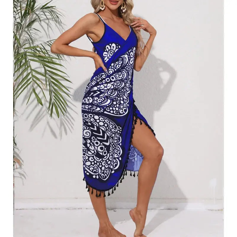 Women Bikini Sexy Butterfly Print Cover Up Swimwear Women Dress Summer Tunic Bath Sarong Wrap Skirt Swimsuit Elegant Beachwear NNOS