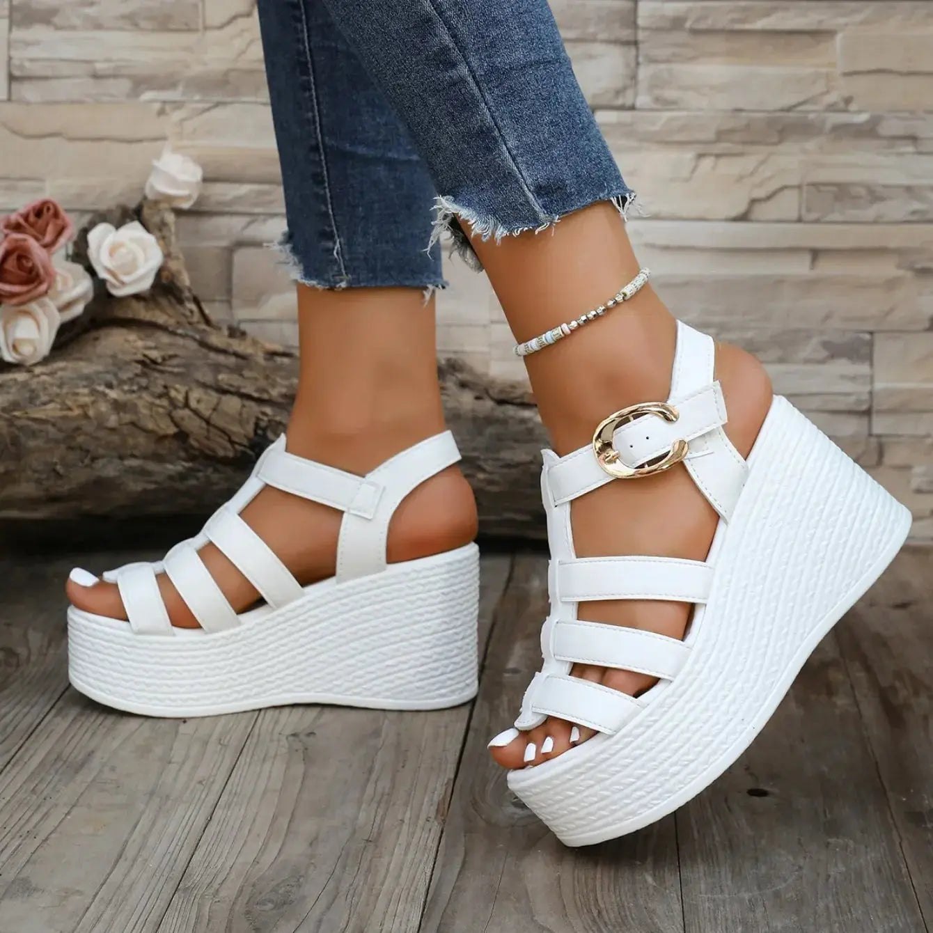 Summer Ankle Buckle Women Wedge Sandals Patchwork Platform Sandals Breathable Comfort Non-slip Soft Sole Gladiator Shoes Women NNOS
