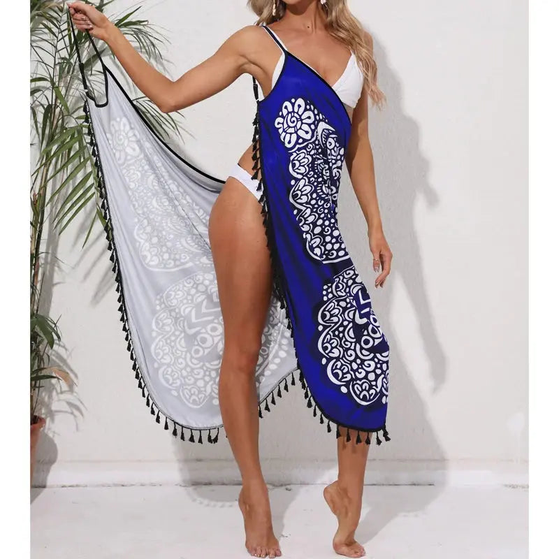 Women Bikini Sexy Butterfly Print Cover Up Swimwear Women Dress Summer Tunic Bath Sarong Wrap Skirt Swimsuit Elegant Beachwear NNOS