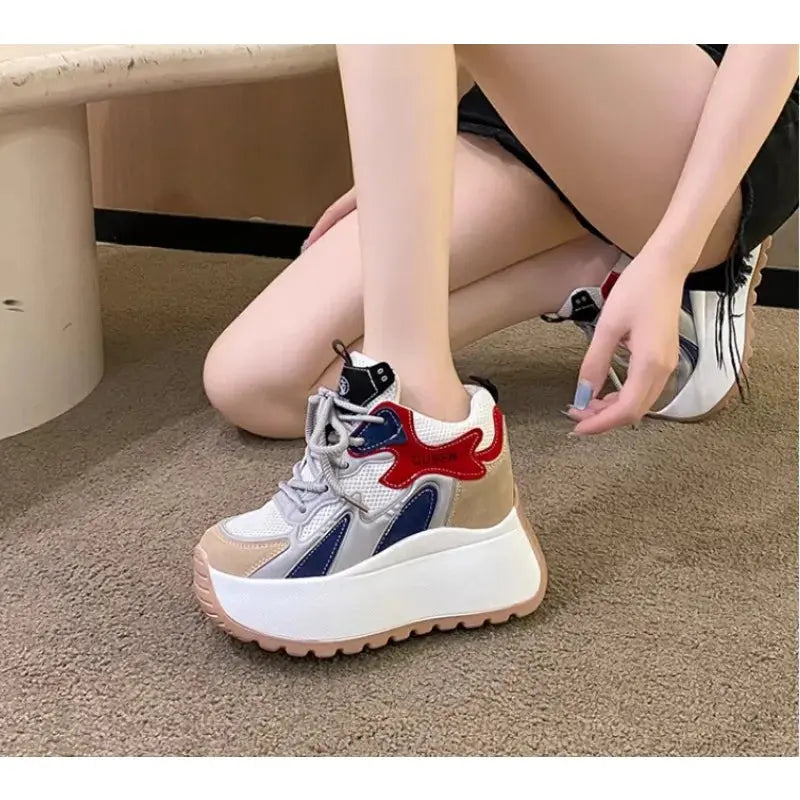 10CM Genuine Leather Platform Wedge Fashion Women Spring Summer Comfy Breathable Autumn Chunky Sneakers Vulcanize Shoes NNOS