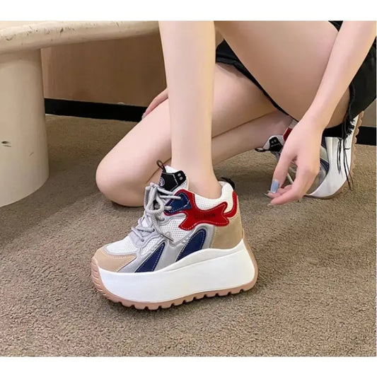 10CM Genuine Leather Platform Wedge Fashion Women Spring Summer Comfy Breathable Autumn Chunky Sneakers Vulcanize Shoes NNOS