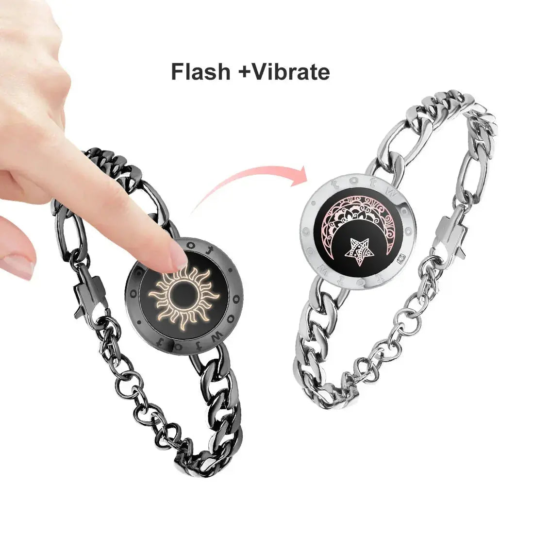 Totwoo Long Distance touch Light up&Vibrate Bracelets for Couples, Long Distance Relationship Gifts Smart Sun&Moon Love Bracelet NNOS