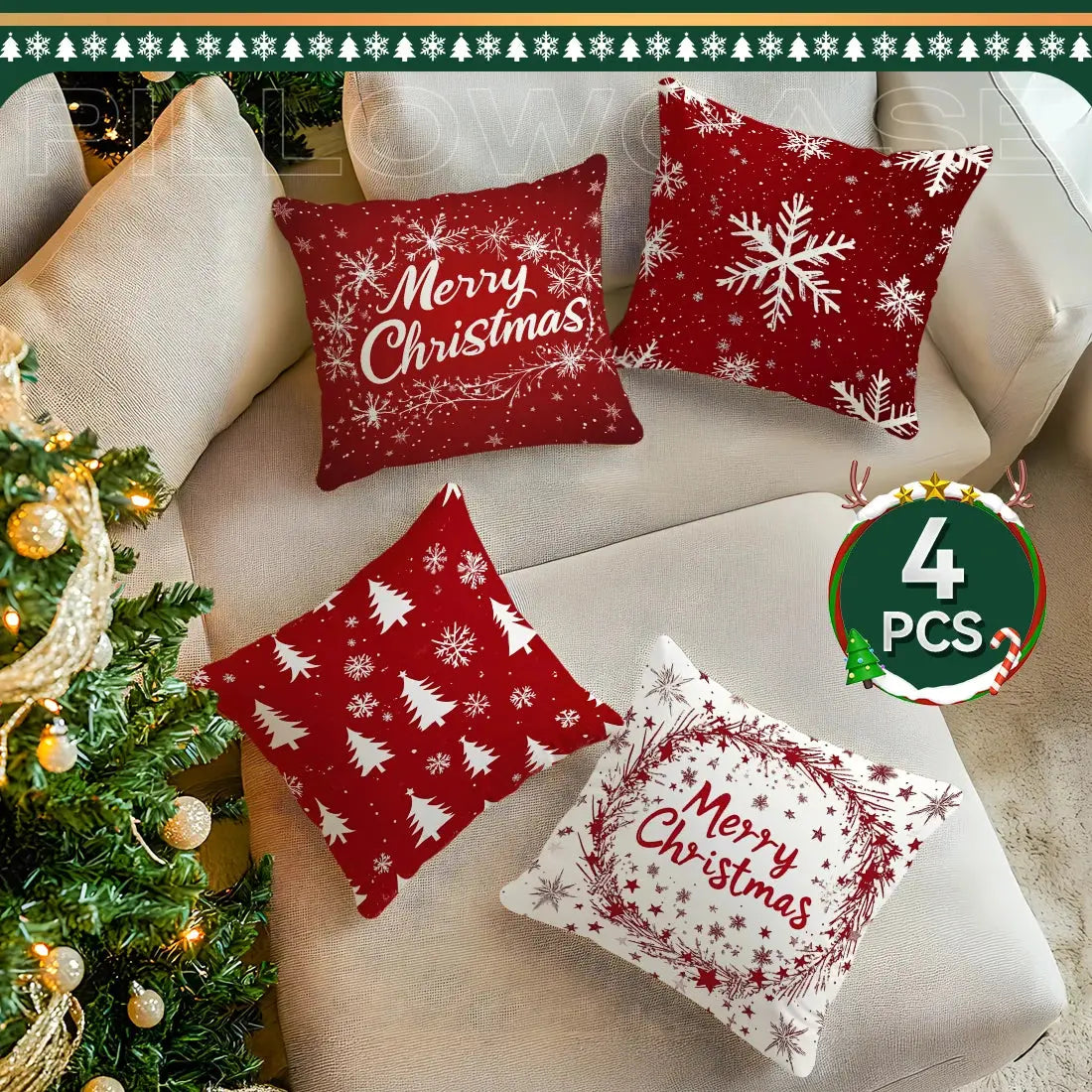 Christmas Cushions Snowflakes Pillowcase Polyester Cushion Cover Throw Pillow Sofa Decoration Pillowcover Home Decor NNOS