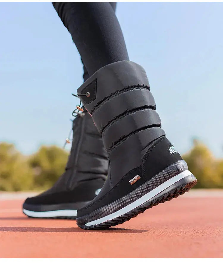 Winter thick women's snow boots Warm Plush Mid-calf Boots Non slip Waterproof  Platform Snow Boot Casual Female White shoes NNOS