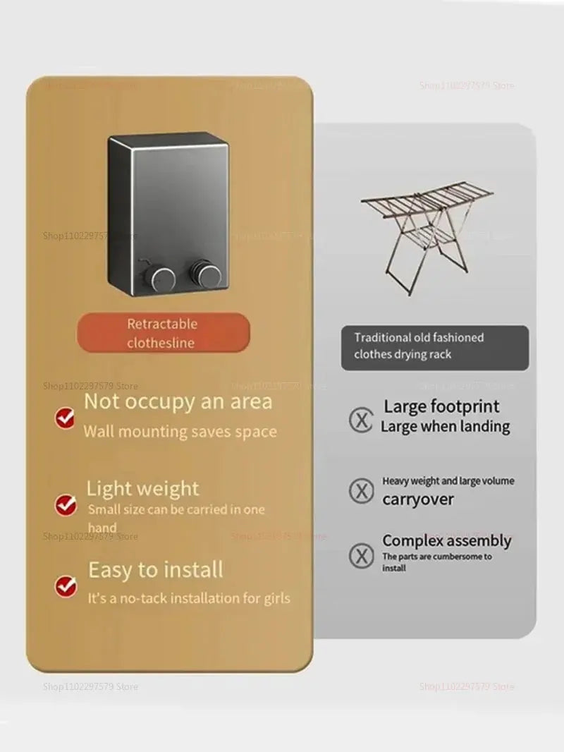 Invisible Clothesline Indoor Without Hole-Punching Shrinkage Wire Clothes Drying Artifact NNOS