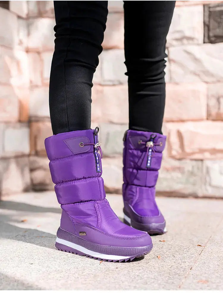 Winter thick women's snow boots Warm Plush Mid-calf Boots Non slip Waterproof  Platform Snow Boot Casual Female White shoes NNOS