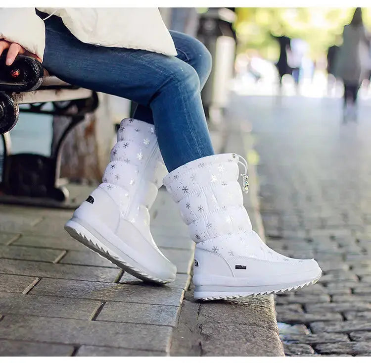 Winter thick women's snow boots Warm Plush Mid-calf Boots Non slip Waterproof  Platform Snow Boot Casual Female White shoes NNOS