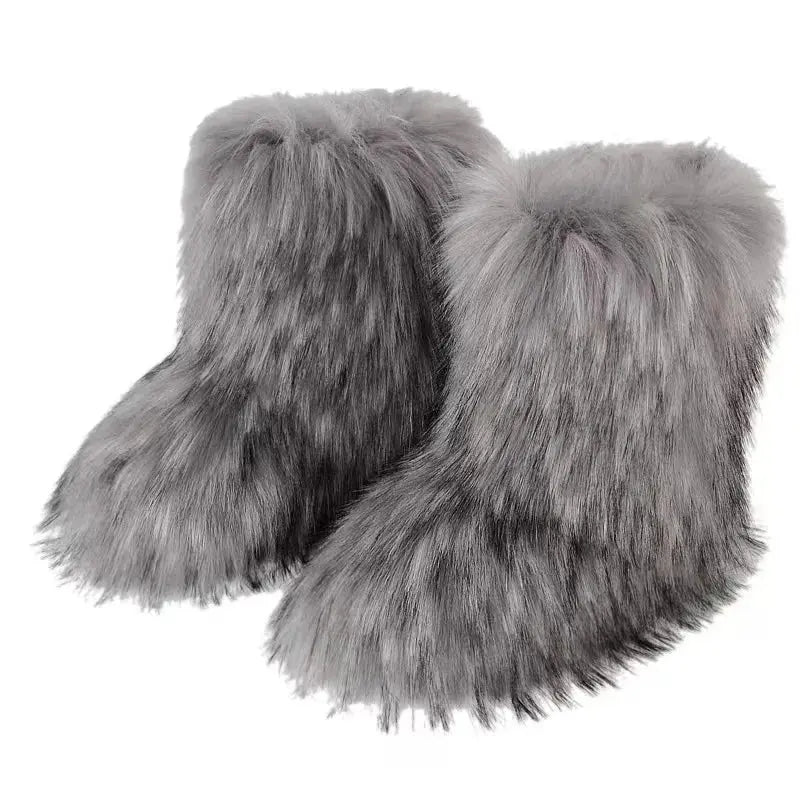 Y2K Fluffy Mid-calf Boots Winter Women Fashion Snow Boots Warm Cotton Shoes NNOS
