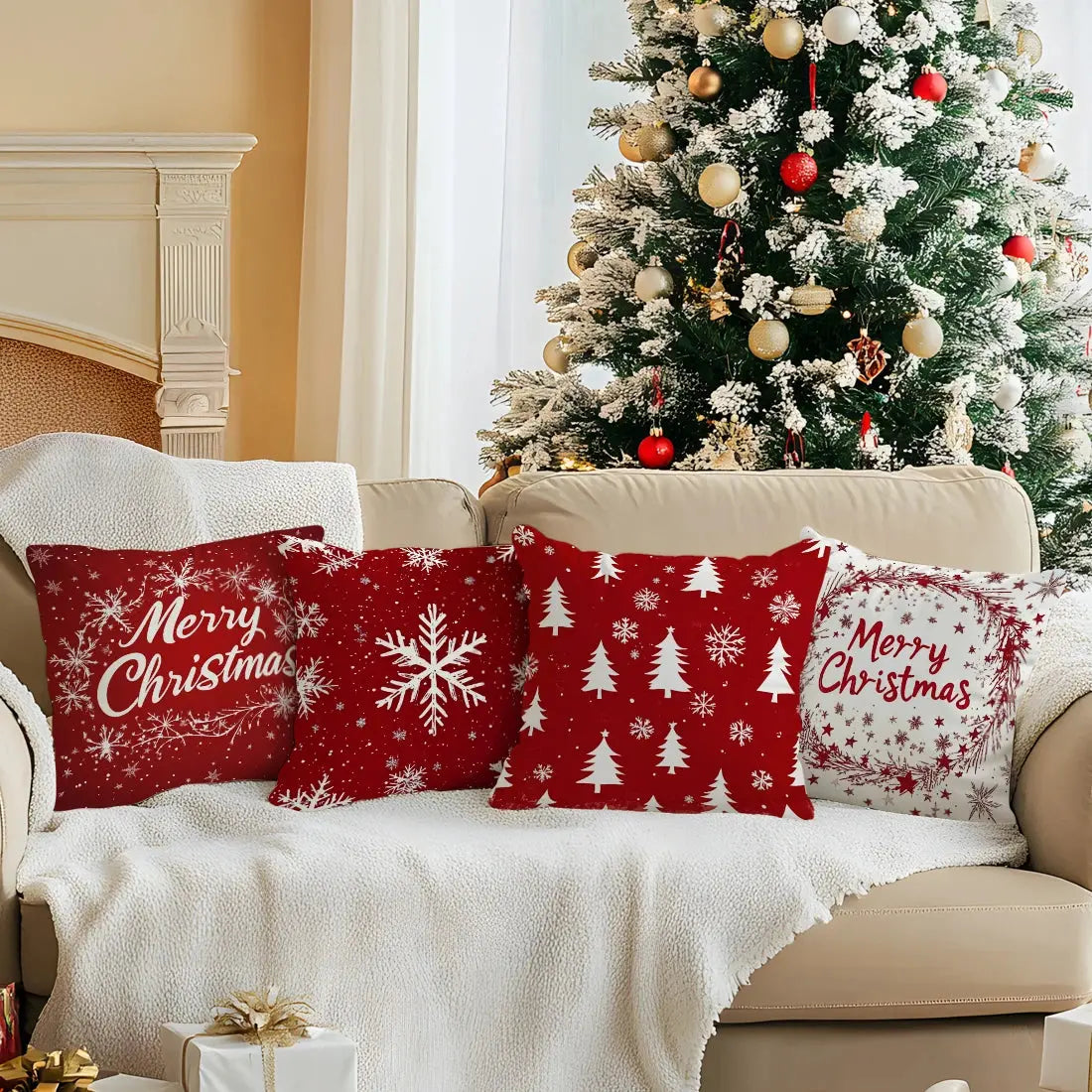 Christmas Snowflakes Cushions Pillowcase Polyester Cushion Cover Throw Pillow Sofa Decoration Pillowcover Home Decor NNOS