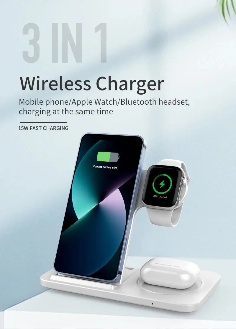 3 in 1 Wireless Charger Stand Pad For iPhone 15 14 13 12 X Max Foldable Fast Charging Station Dock For IWatch 8 7 SE AirPods Pro NNOS