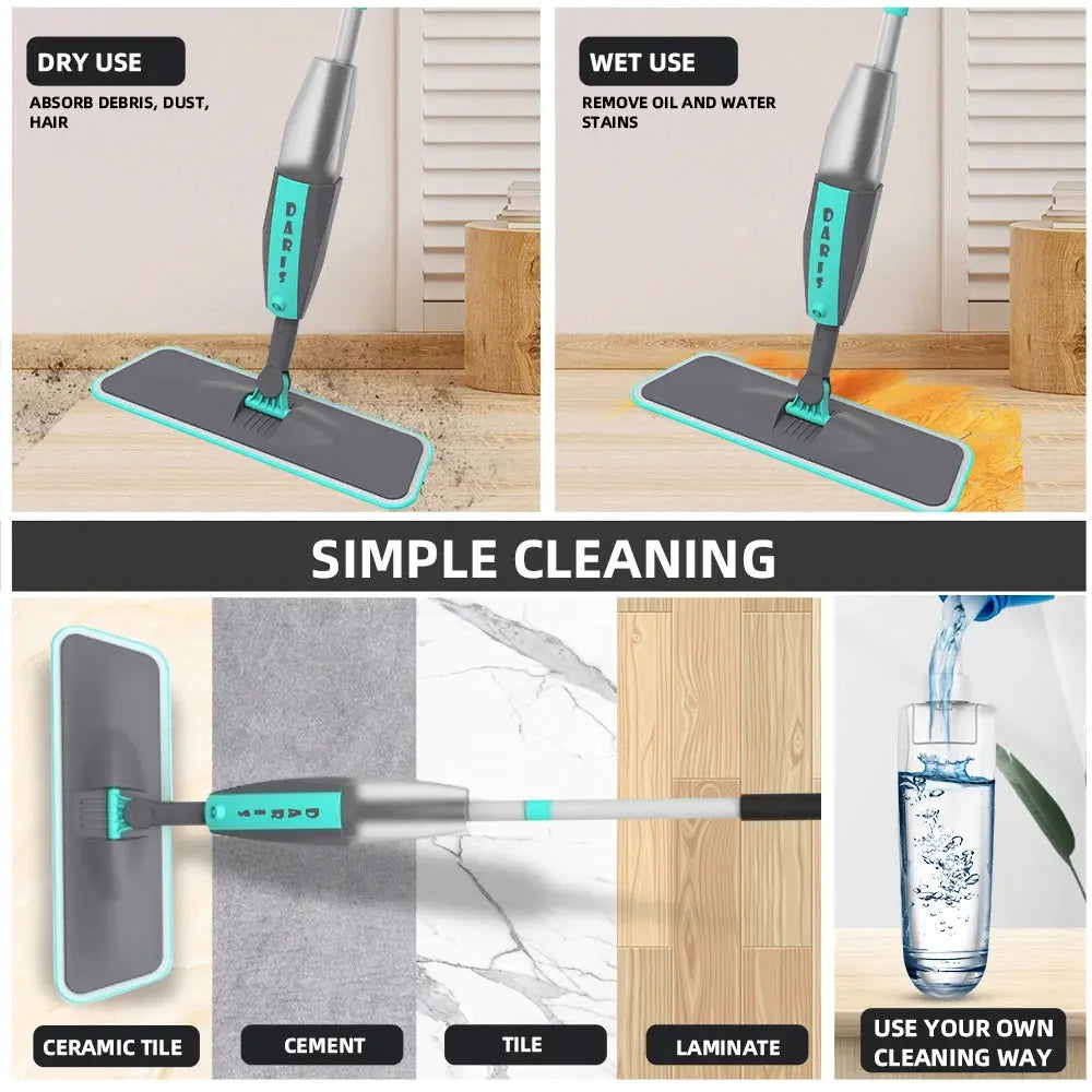 Magic Floor Cleaning Sweeper Brooms With Microfiber Pads 360° Rotation Flat Spray Floor Mop Broom For Cleaning Home Spin Mop NNOS
