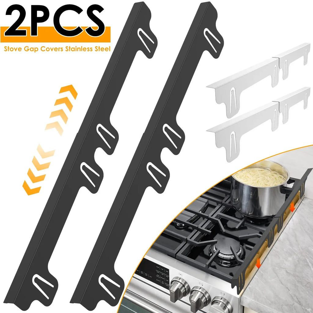 2Pcs Stainless Steel Stove Gap Guards Snug Fit Adjustable Length Stove Side Gap Protectors Heat Resistant Stove Gap Fillers product image