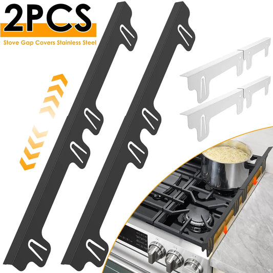 2Pcs Stainless Steel Stove Gap Guards Snug Fit Adjustable Length Stove Side Gap Protectors Heat Resistant Stove Gap Fillers product image