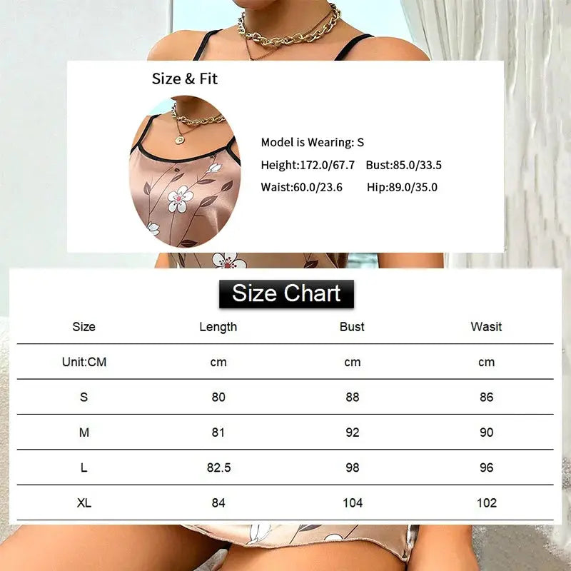 Women's Sleepdress Satin Floral Print Nightdress Comfortable Spaghetti Strap Sleepwear Dress Luxurious Satin Slip Nightdress NNOS