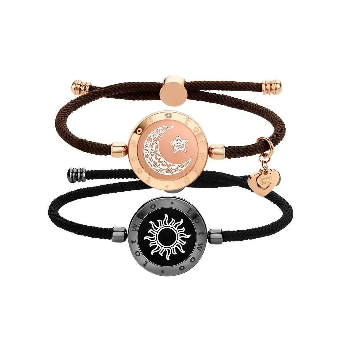 Totwoo Long Distance touch Light up&Vibrate Bracelets for Couples, Long Distance Relationship Gifts Smart Sun&Moon Love Bracelet NNOS