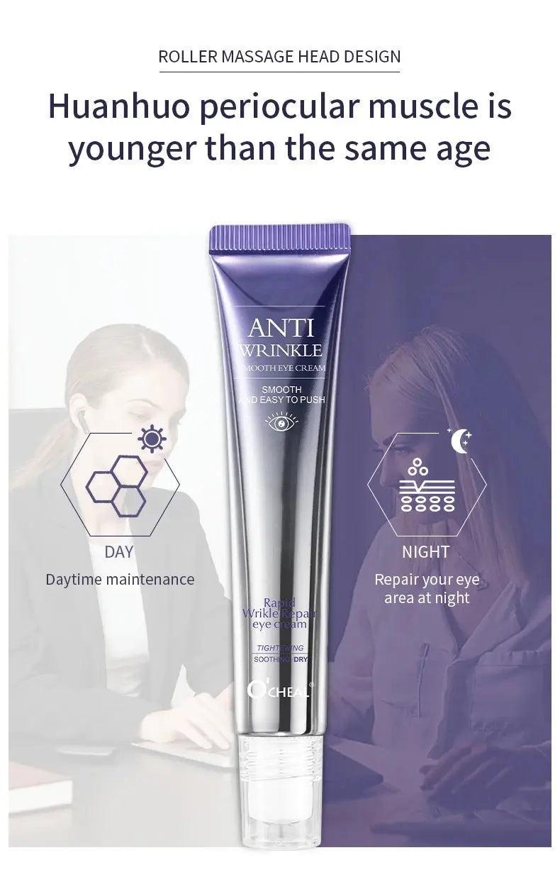 O'CHEAL Anti Wrinkle Anti Dark Circle Eye Cream Roller Massager Moisturizing Eye Bags Anti Aging Hyaluronic Acid Eye Skin Care NNOS