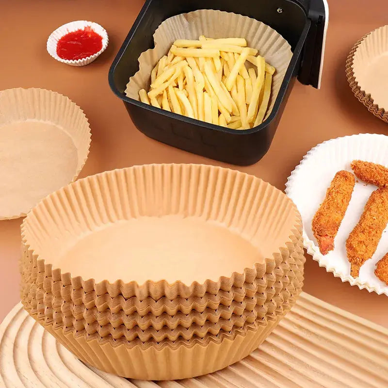 50Pcs Disposable Air Fryer Baking Paper Non-Stick Mat Oil Absorbing Kitchen Oven BBQ Plate Round/Square Fabric for Easy Cooking NNOS