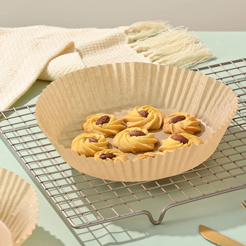 50Pcs Disposable Air Fryer Baking Paper Non-Stick Mat Oil Absorbing Kitchen Oven BBQ Plate Round/Square Fabric for Easy Cooking