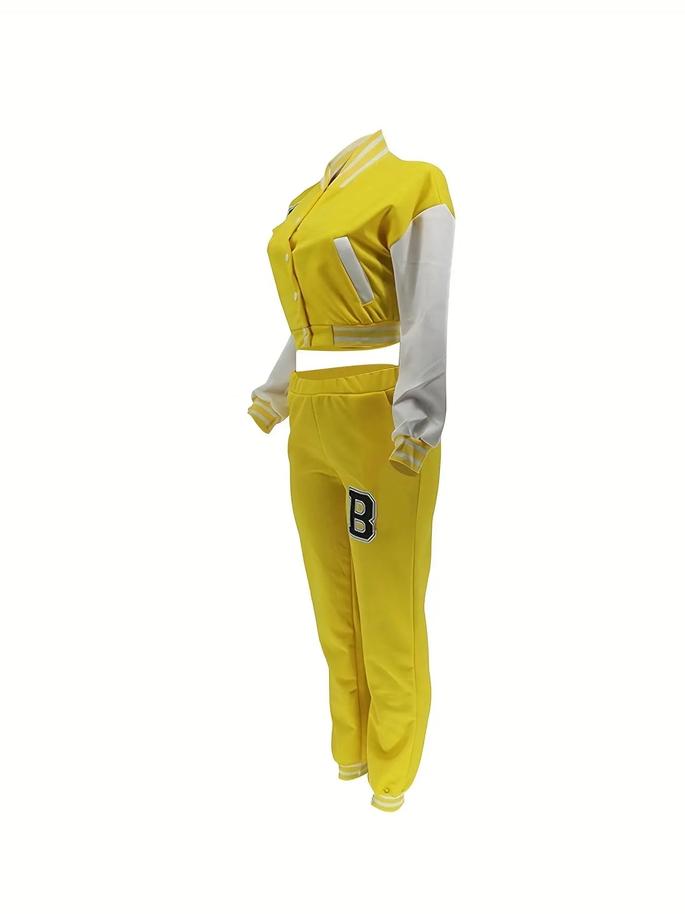 Chic, Women's Casual Letter Print Baseball Jacket and Pants Set - Red and White, Polyester Blend, Machine Washable, Fall/Winter Fashion Ensemble NNOS