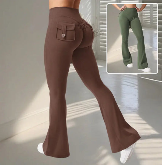 Yoga Fitness Flared Pants With Pockets Ins Fashion Slim High Waist Sports Trousers  Scrunch Butt Booty Workout Lifting Leggings product image