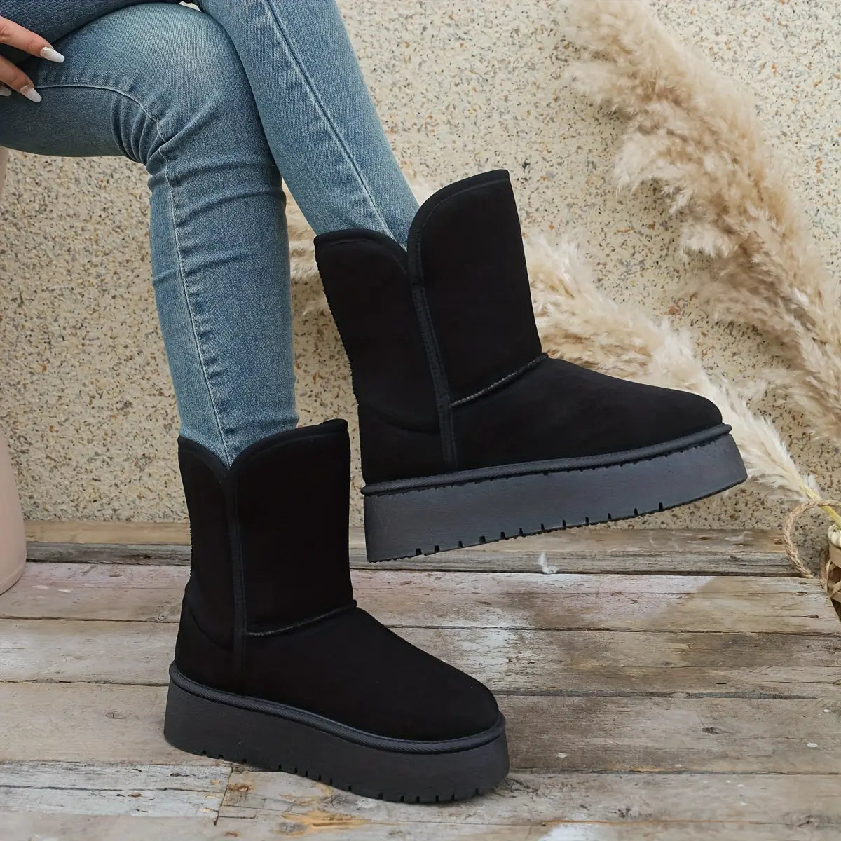 Women’s Winter Mid-Calf Boots – Warm Lined, Slip-Resistant Sole Snow Footwear NNOS