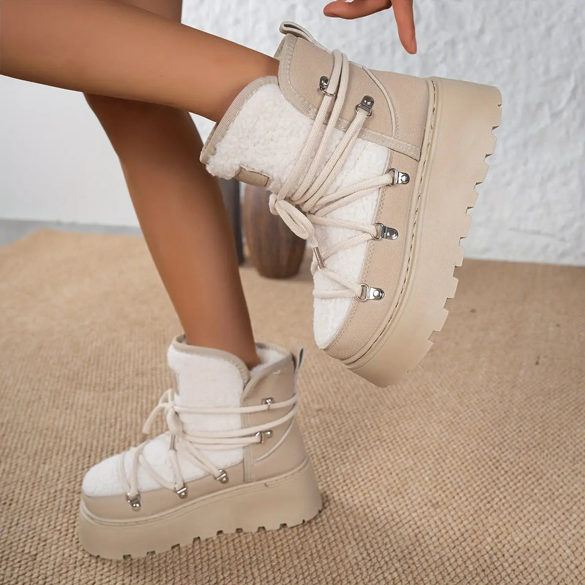 Women’s Cozy Fleece-Lined Winter Boots – Warm Lace-Up Snow Shoes with Buckles NNOS