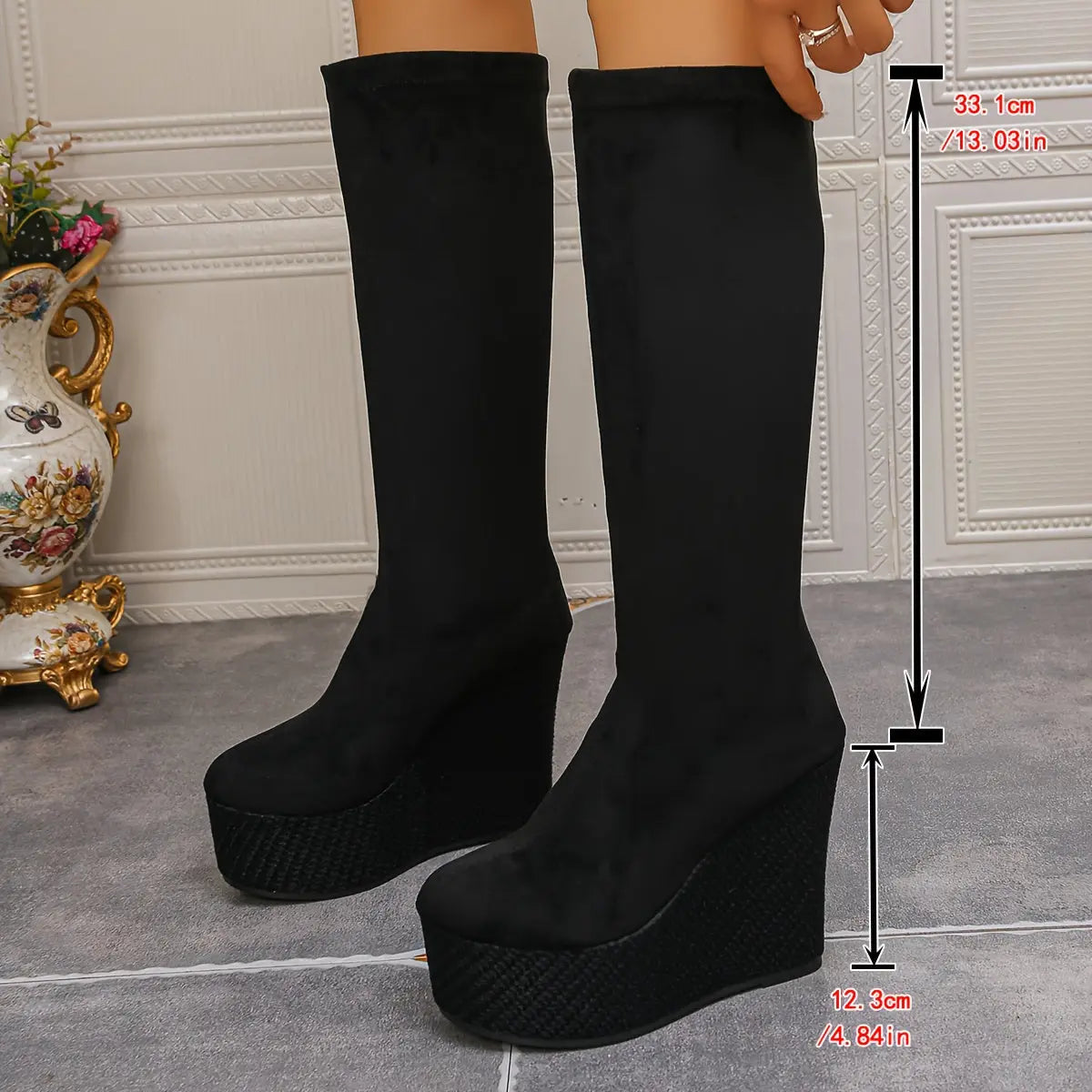Women’s Stretch Knee-High Boots – Ultra High Heel Thick Sole Height Boosters NNOS