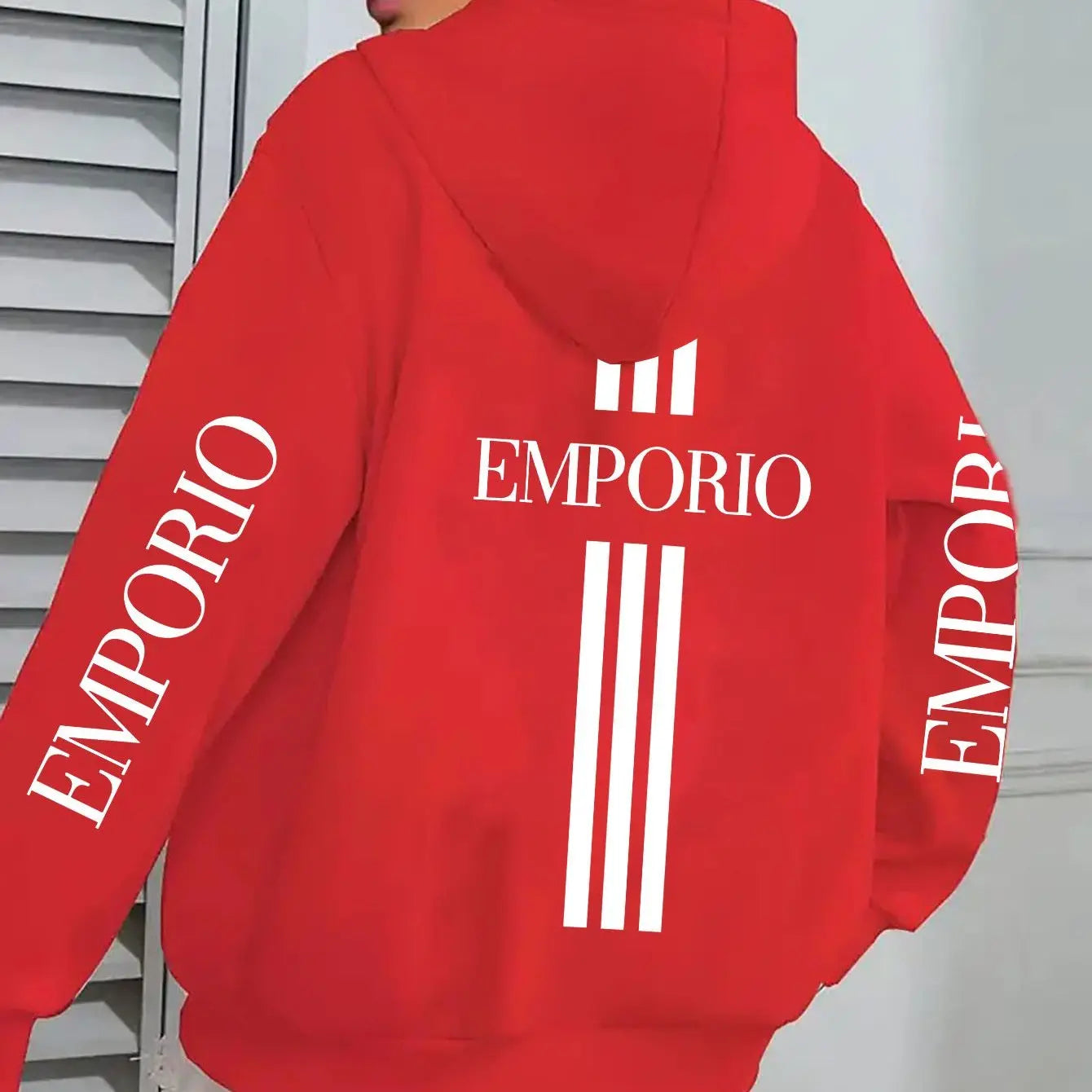 Women’s Pink "EMPORIO" Hoodie – Vibrant Zip-Up Sweatshirt with Three-Stripes NNOS