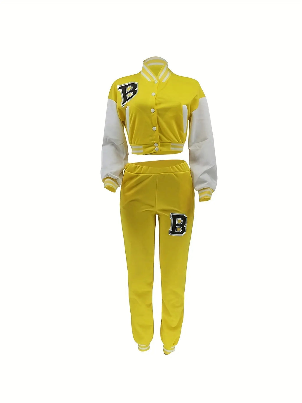 Chic, Women's Casual Letter Print Baseball Jacket and Pants Set - Red and White, Polyester Blend, Machine Washable, Fall/Winter Fashion Ensemble NNOS