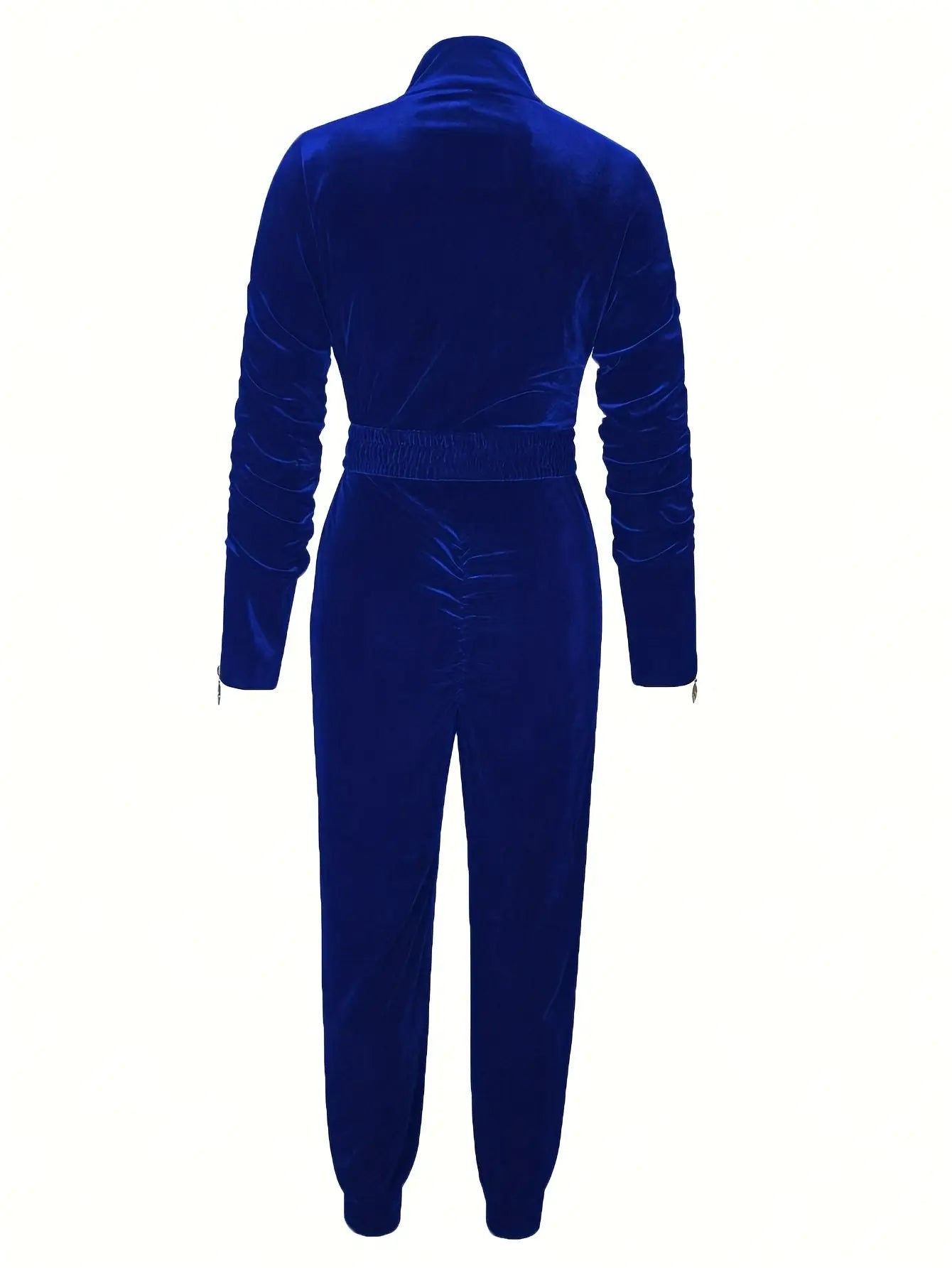 Women’s Stylish Zipper Jumpsuit – Long Sleeve Gray One-Piece with Elastic Waist NNOS