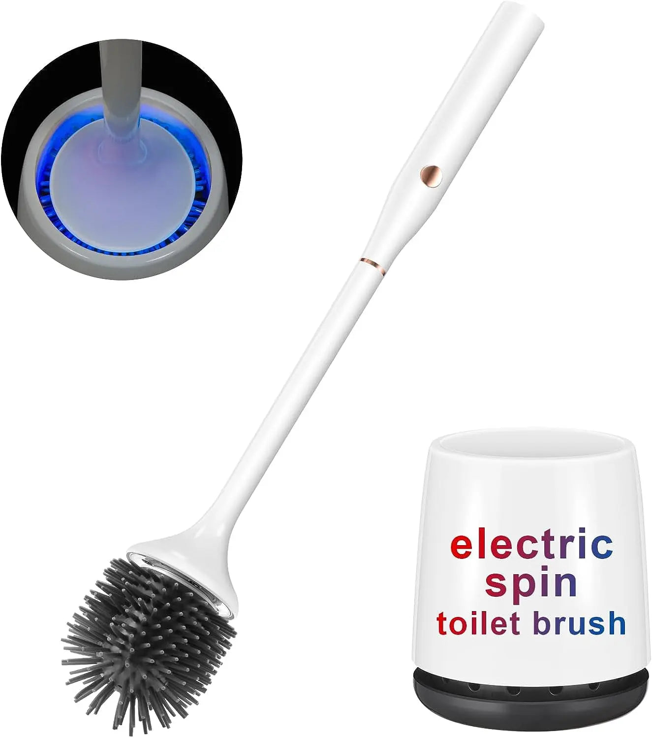 Electric Toilet Brush and Holder Set with Ventilated Design, Rechargeable Silicone Toilet Bowl Brush, Floor Standing and Wall Mounted Options product image