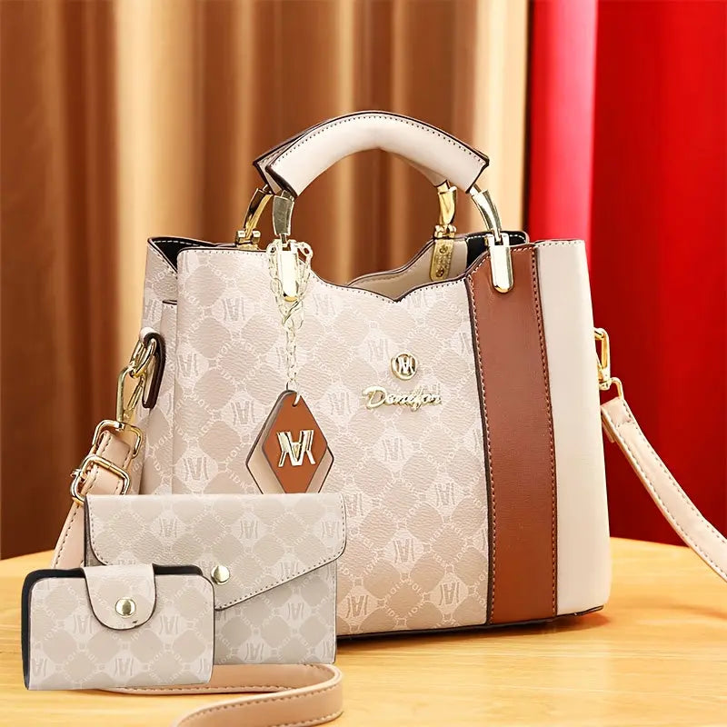 Three-Piece Set Women's Trendy Shoulder Bag, Vintage Print Crossbody Handbag NNOS