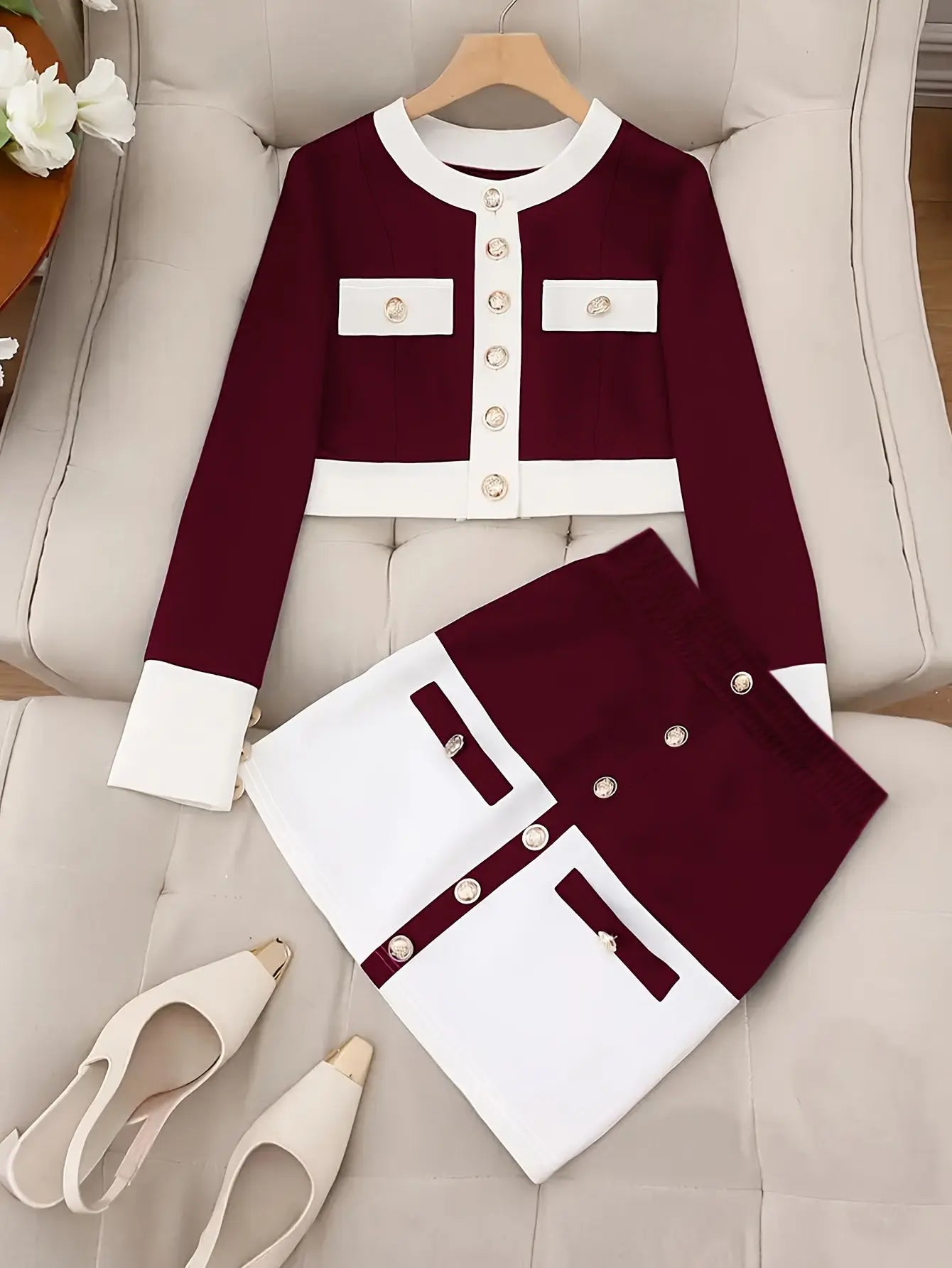Chic Navy White Knit Set – Blazer & Shorts, Casual Spring/Summer Outfit NNOS