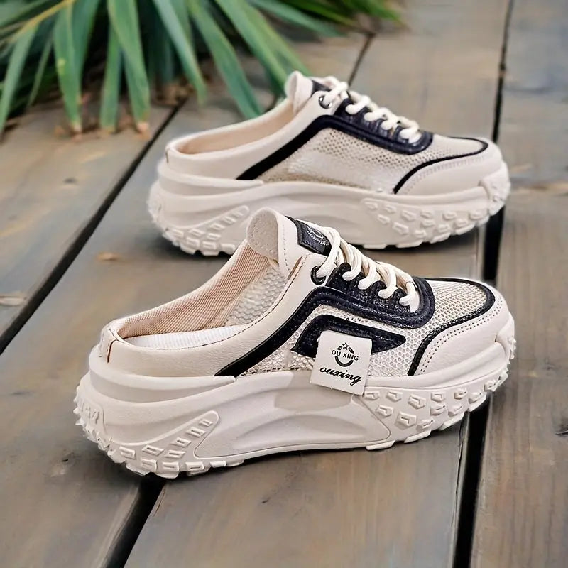 Women’s Summer Casual Sneakers – Breathable Mesh Lace-Up with Cushioned Sole NNOS