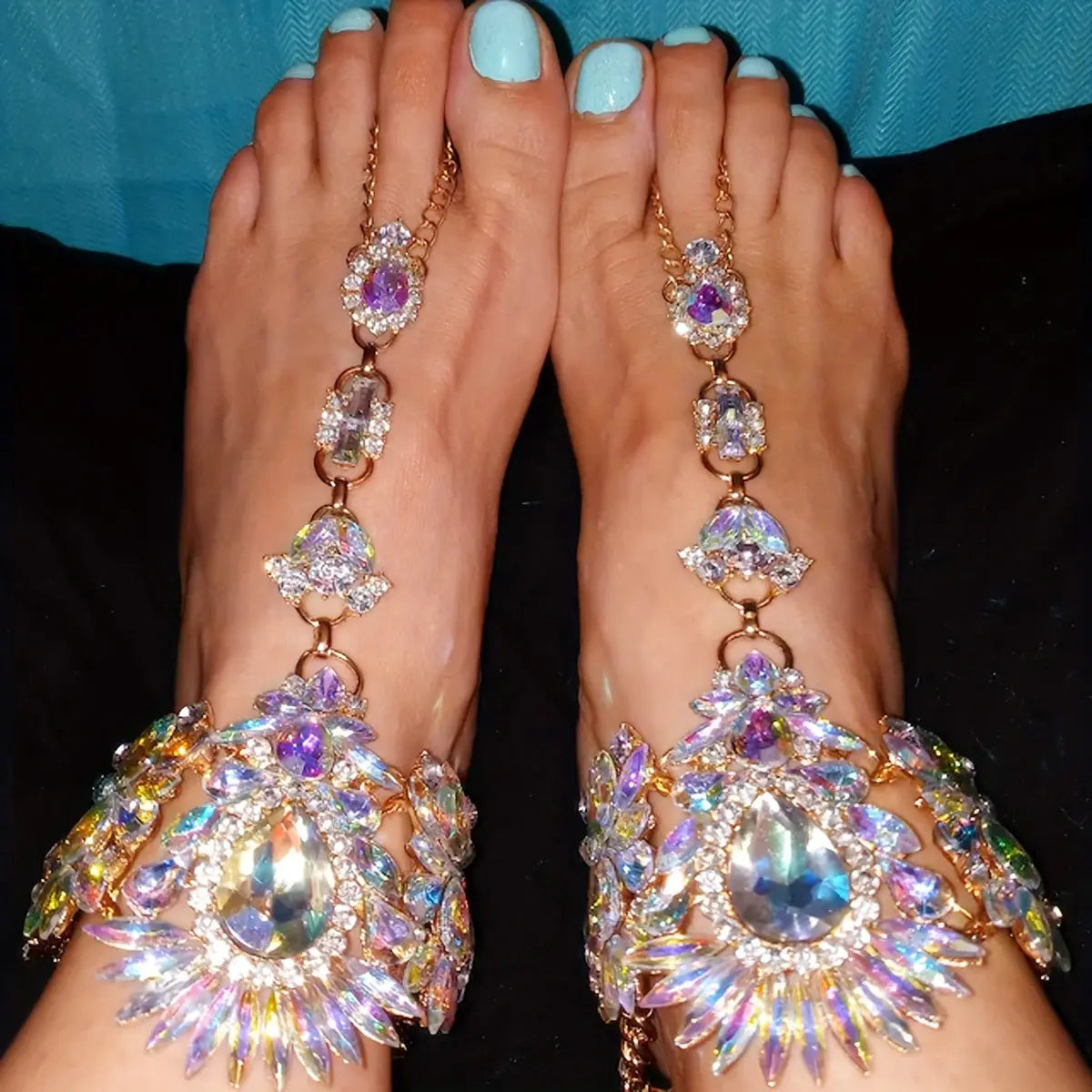 Boho Chic Colorful Crystal Toe Ring Anklet – Trendy Beach & Seaside Jewelry NNOS