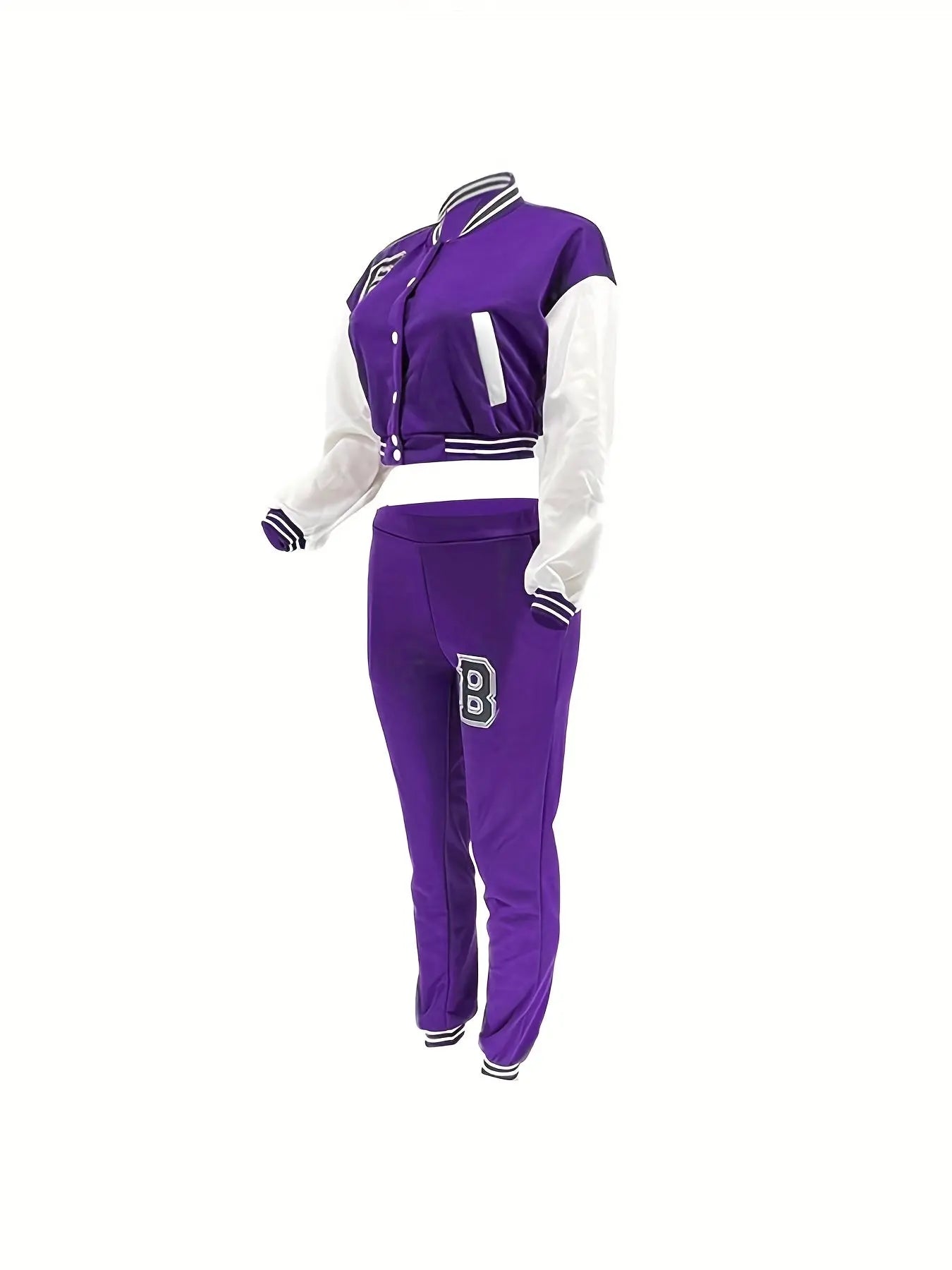 Chic, Women's Casual Letter Print Baseball Jacket and Pants Set - Red and White, Polyester Blend, Machine Washable, Fall/Winter Fashion Ensemble NNOS