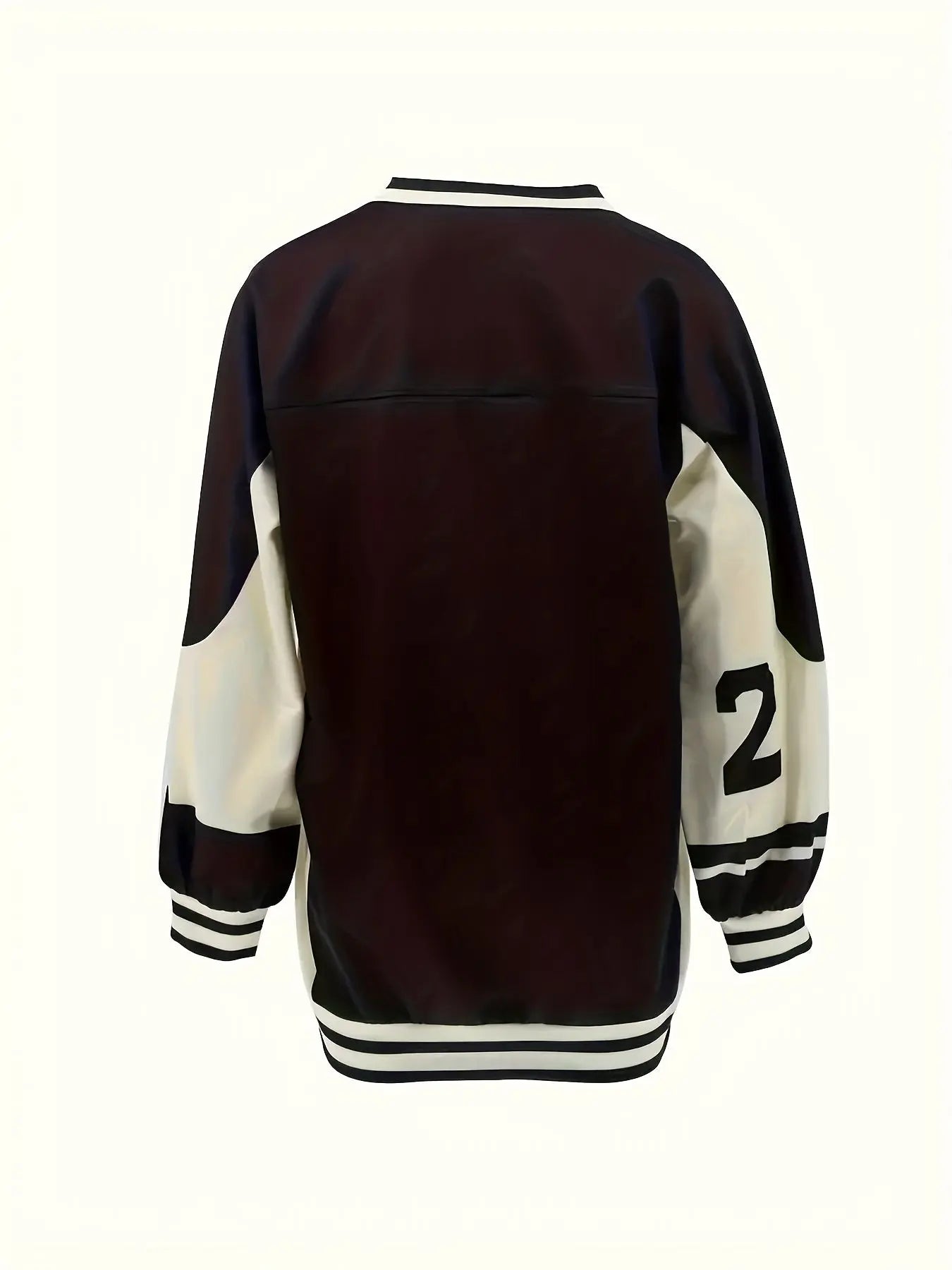 Women’s Patchwork V-Neck Sweater – Color Clash Loose Long-Sleeve Streetwear NNOS