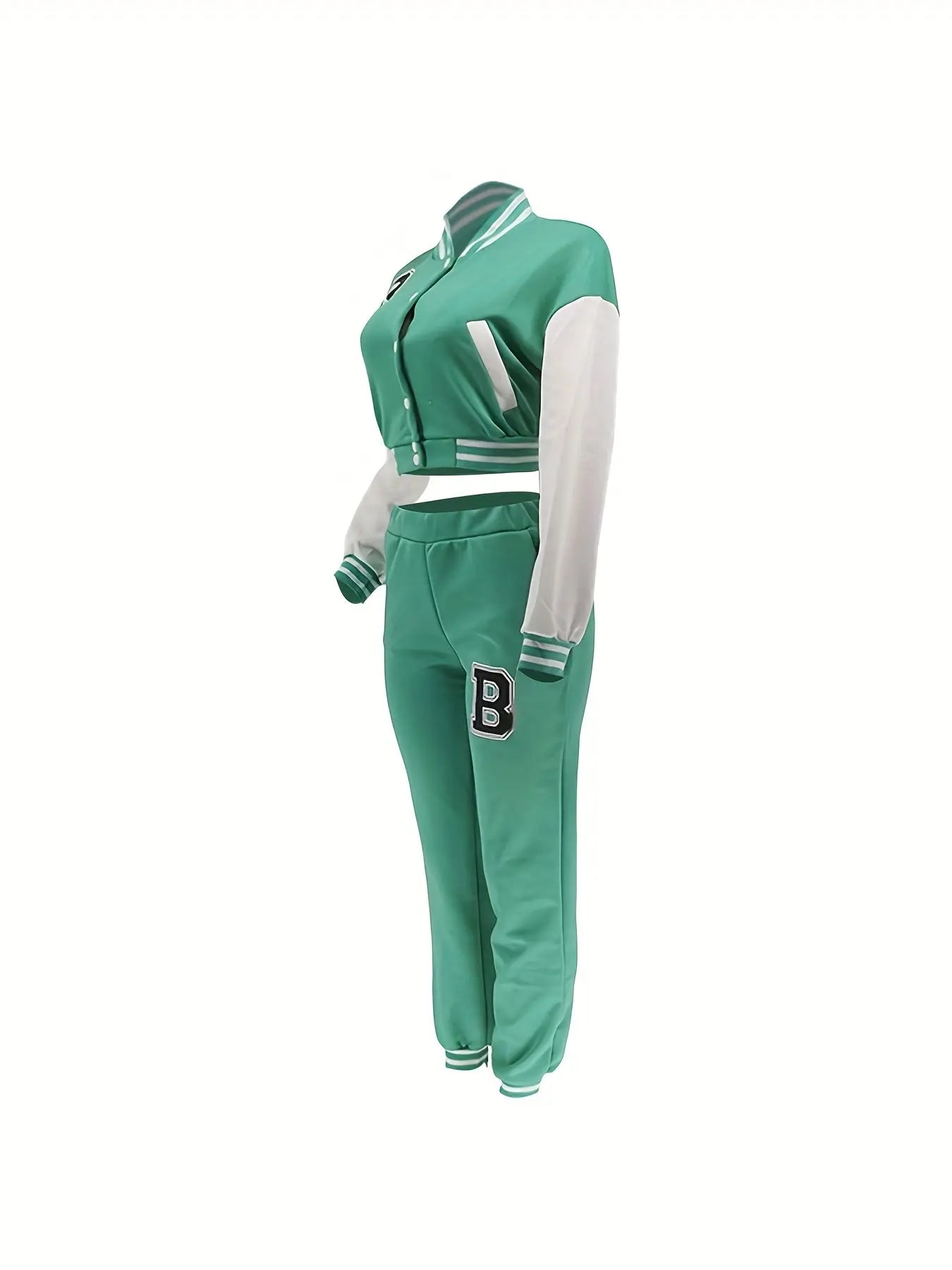 Chic, Women's Casual Letter Print Baseball Jacket and Pants Set - Red and White, Polyester Blend, Machine Washable, Fall/Winter Fashion Ensemble NNOS
