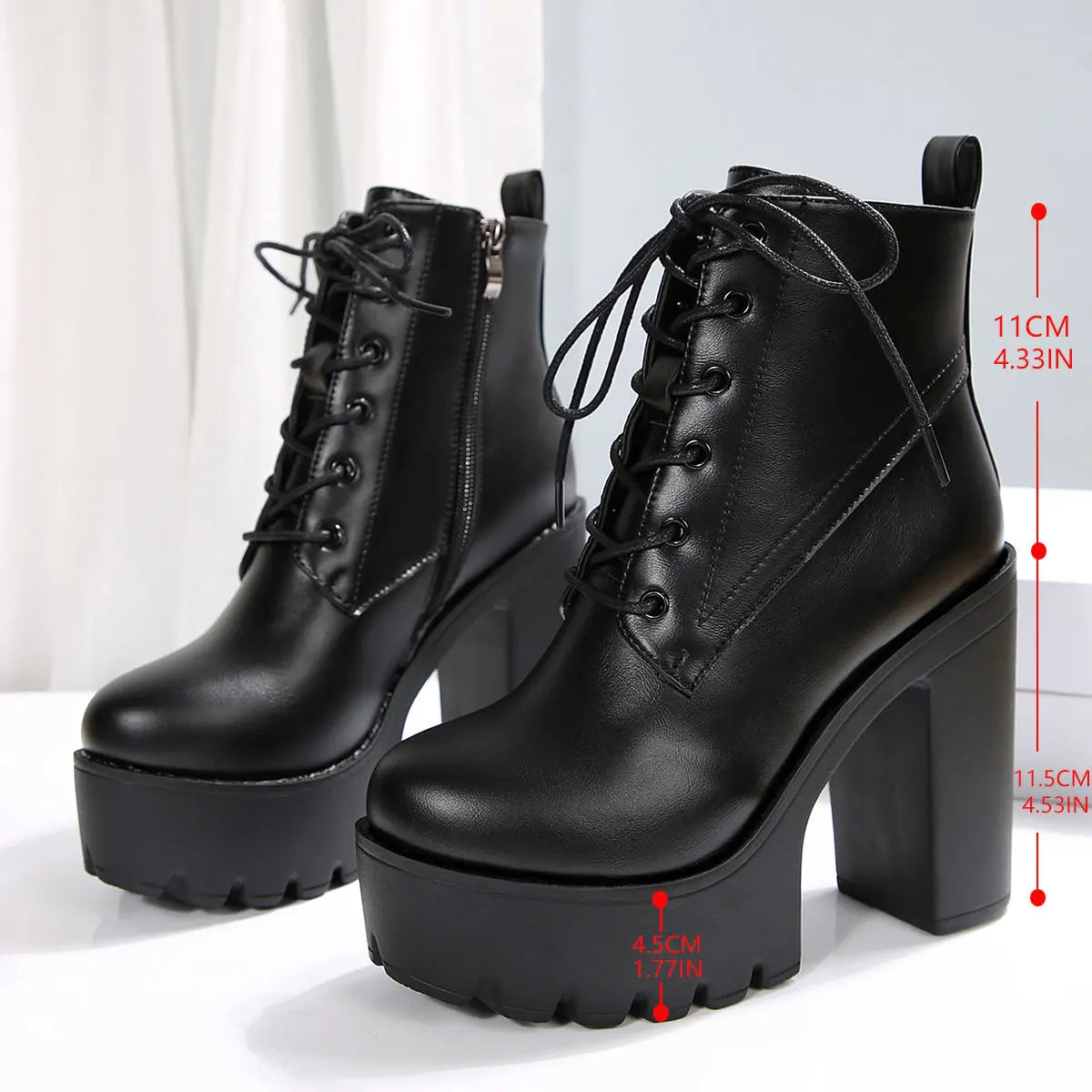 8 Sizes Available Women's High Heel Ankle Boots with Thick Sole and Back Zipper, Fashionable Outdoor Booties for Ladies NNOS