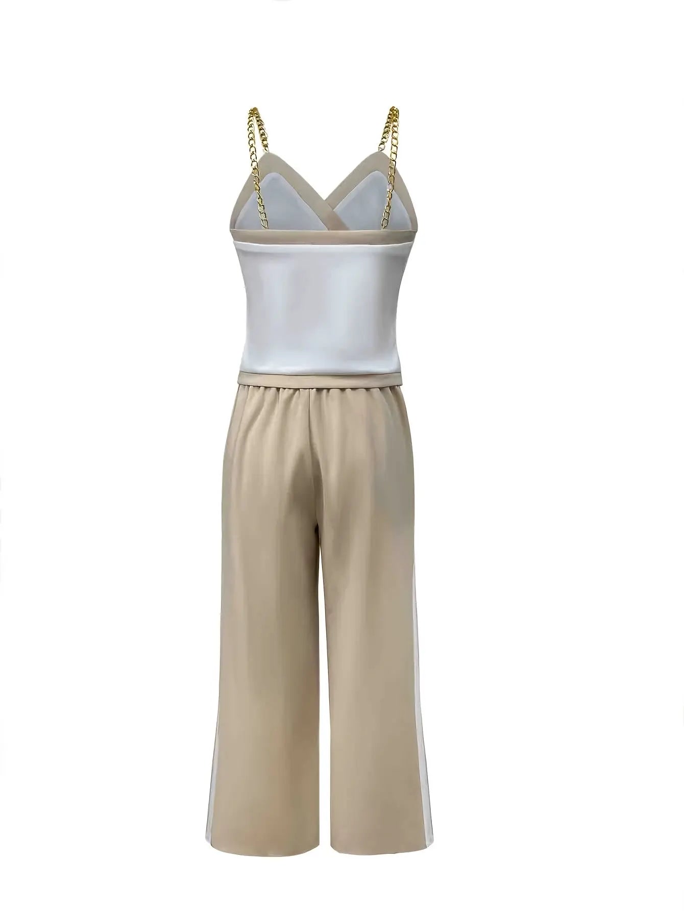Chic Chain V-Neck Camisole & Color-Block Pants Set – Trendy Spring/Summer Look NNOS