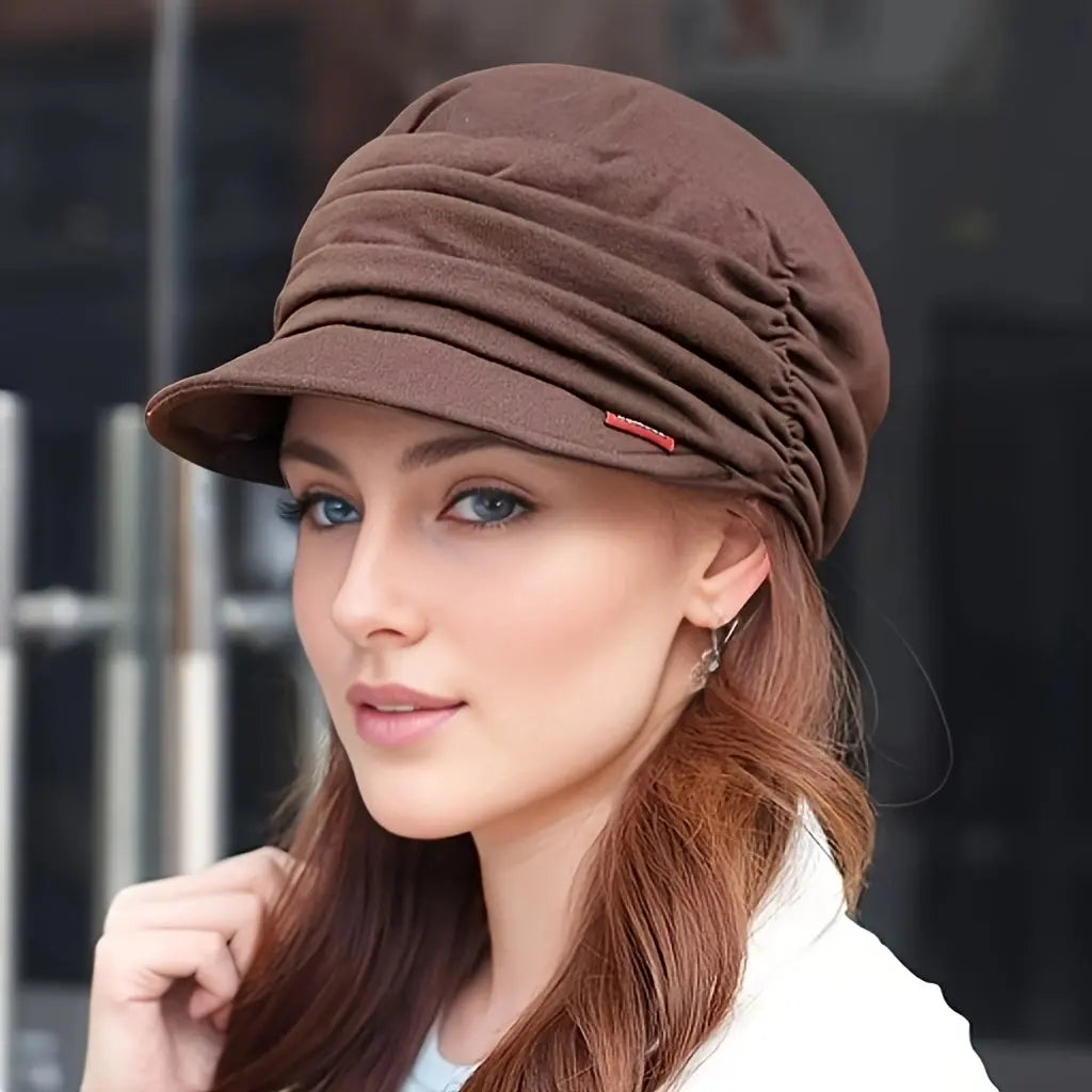 Women’s Retro Soft Brim Hat – Pleated Dome Cloth Cap for Spring, Autumn, Winter NNOS