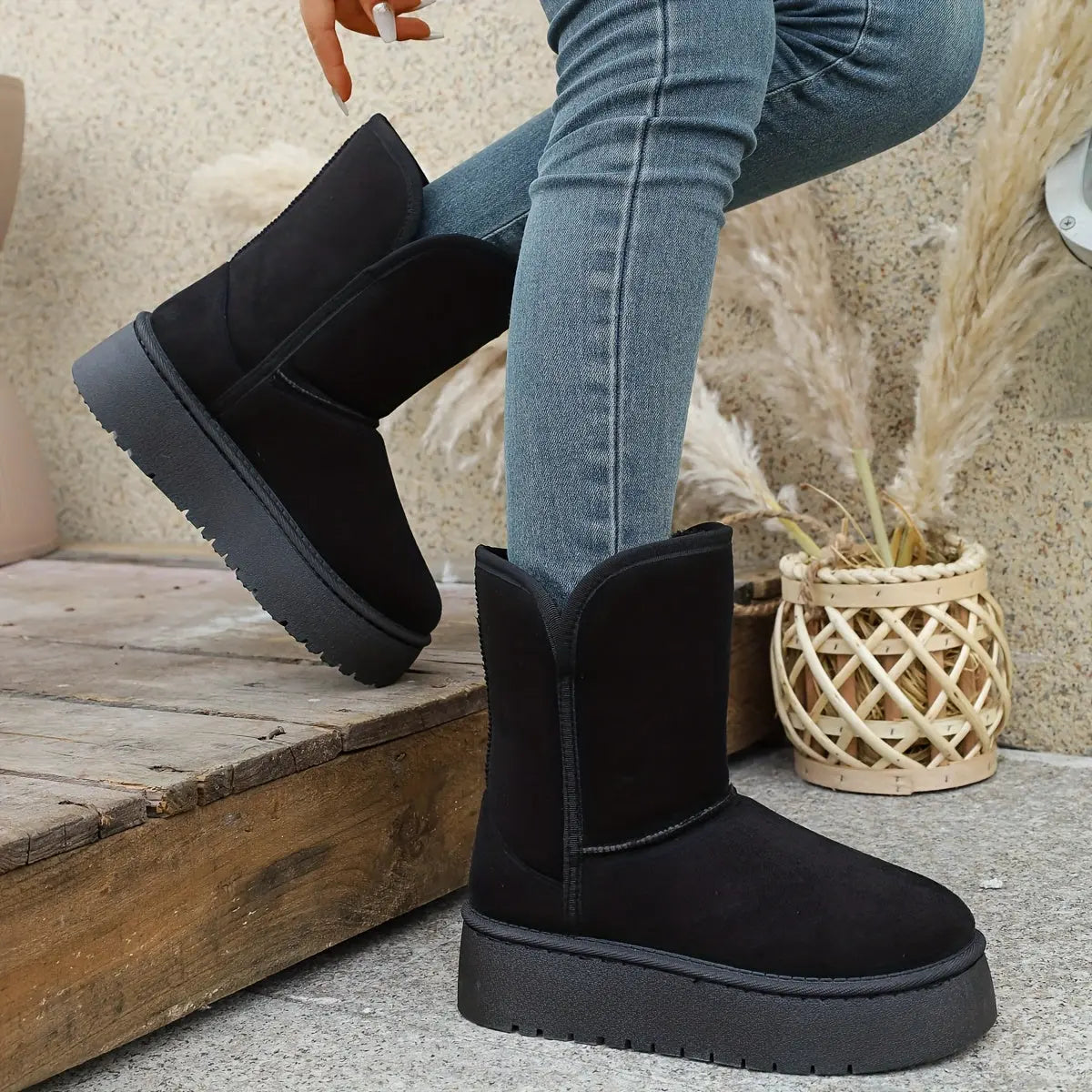 Women’s Winter Mid-Calf Boots – Warm Lined, Slip-Resistant Sole Snow Footwear NNOS