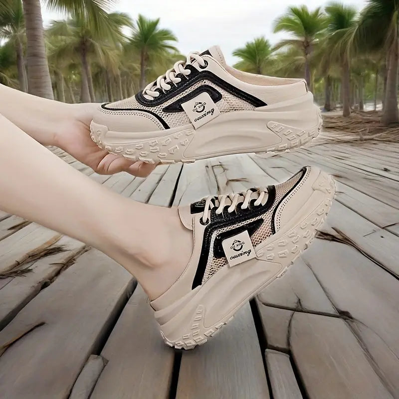 Women’s Summer Casual Sneakers – Breathable Mesh Lace-Up with Cushioned Sole NNOS