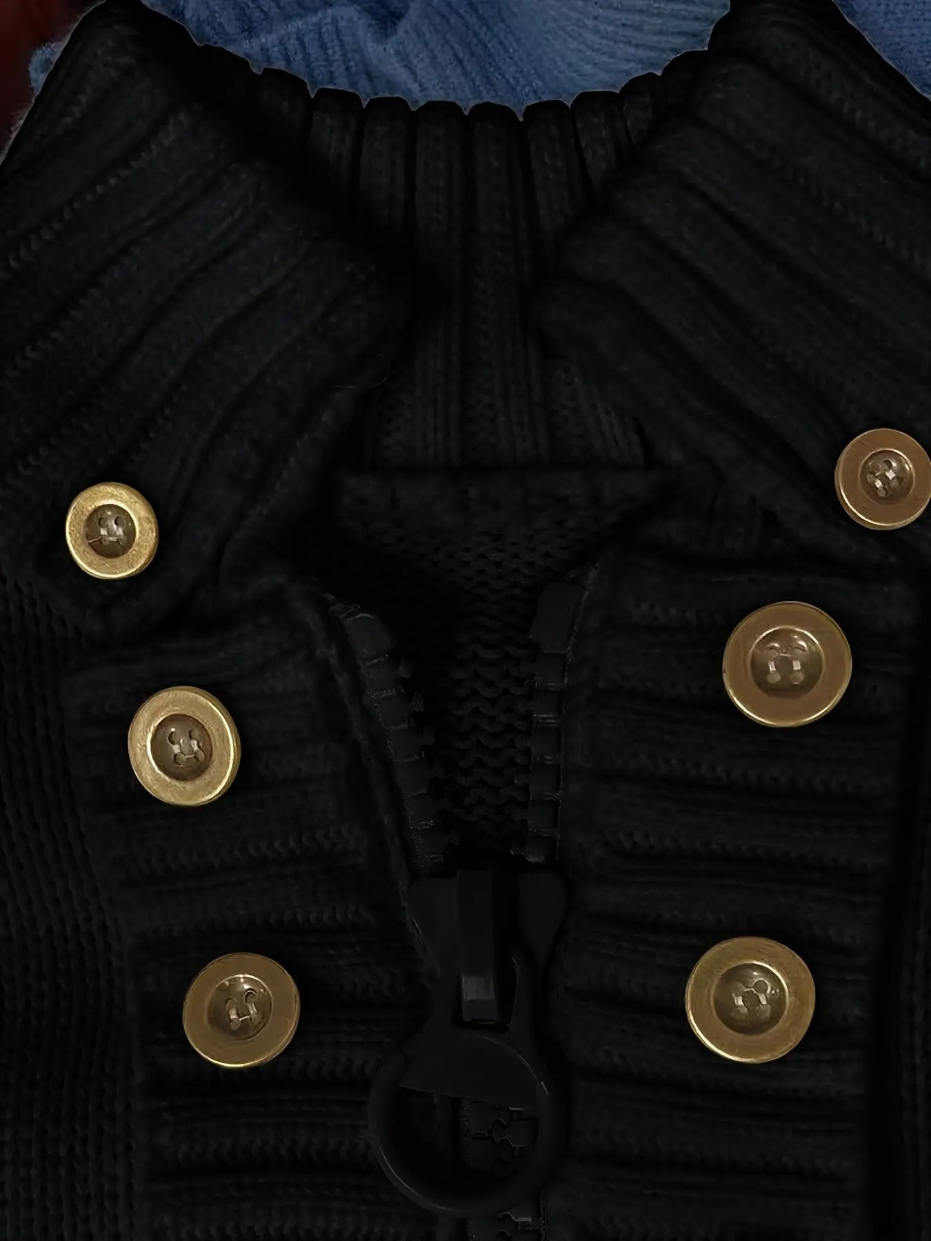 Multi-button decorated large zipper stand-up collar slim-fit cardigan NNOS