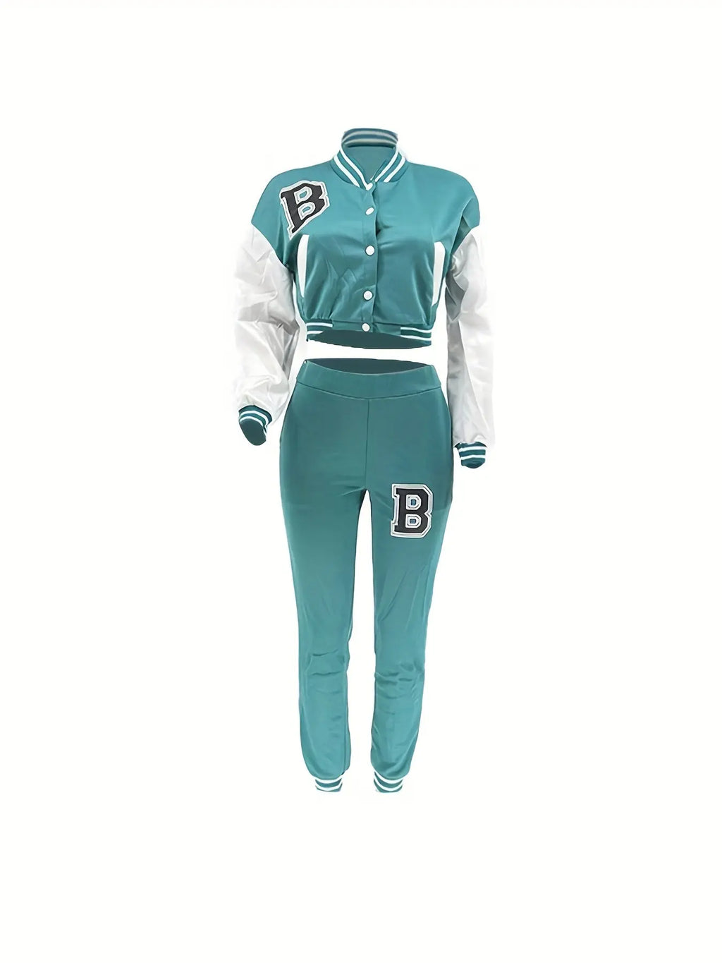 Chic, Women's Casual Letter Print Baseball Jacket and Pants Set - Red and White, Polyester Blend, Machine Washable, Fall/Winter Fashion Ensemble NNOS