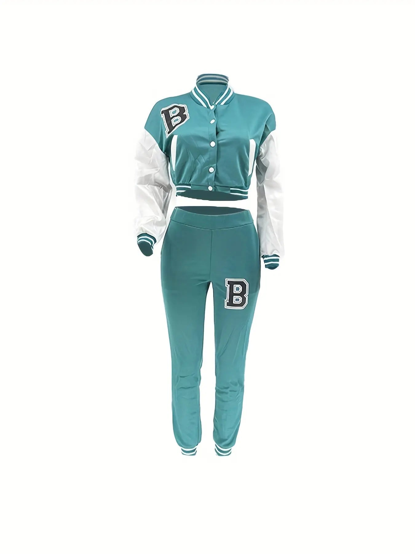 Chic, Women's Casual Letter Print Baseball Jacket and Pants Set - Red and White, Polyester Blend, Machine Washable, Fall/Winter Fashion Ensemble NNOS